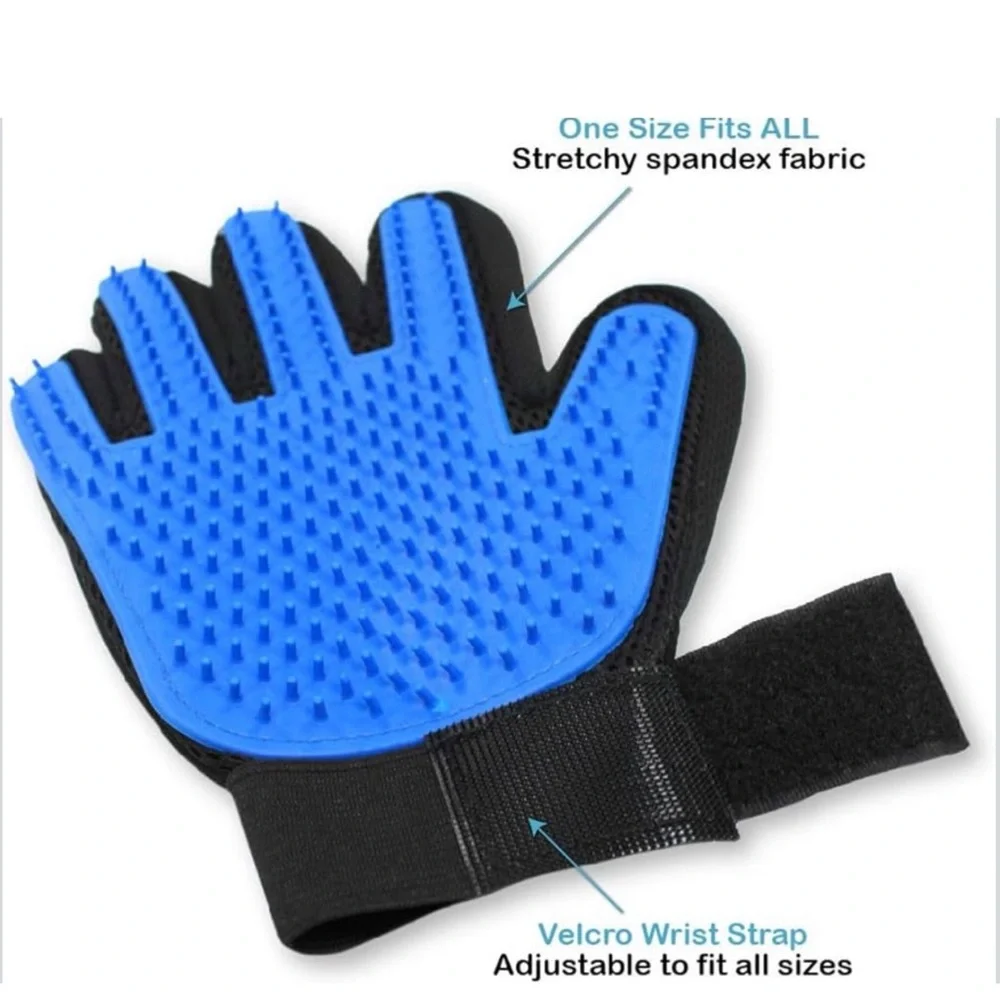 💞 New One Size Blue & Black Pet Grooming Glove for Cats & Puppy Dogs